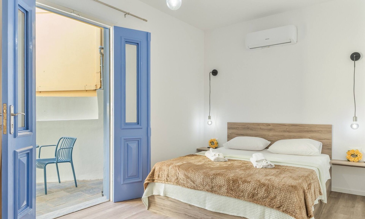 Symi Apartment | Double Room 5 with Private Terrace, Kitchenette, and Air Conditioning