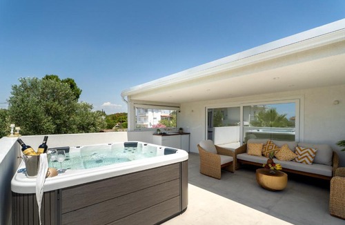 Nea Iraklia Villa | Halkidiki Luxury Villa Palm Oasis Private Pool & Hot Tub