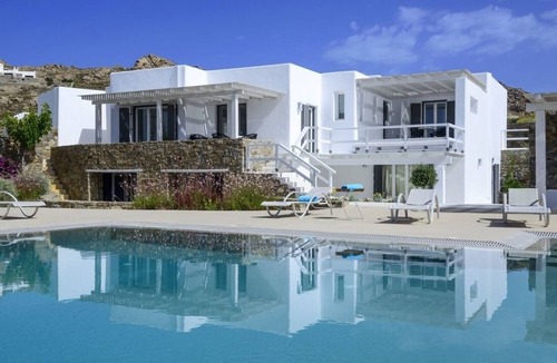Elia Villa | holiday vacation large villa rental greece, mykonos, elia beach, pool, internet wi-fi, cooling heating system, view, sho