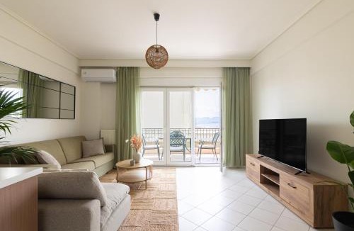 Loutraki-Agioi Theodoroi Apartment | Loutraki Seaview Apt - 2BR, Terrace & BBQ I Beach