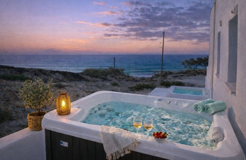 Kamari Apartment | Private Seafront Beach House with Jacuzzi- Sonus Mare I
