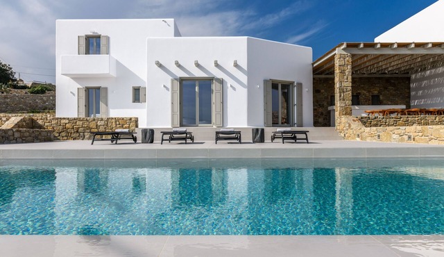 Cycladic Island Villa over Kalafati Beach/Scenic views of Aegean Sea
